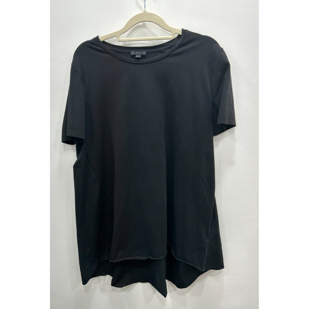 COS Top Womens M Black Short Sleeve Multi Media Cotton Tunic Minimal Classic